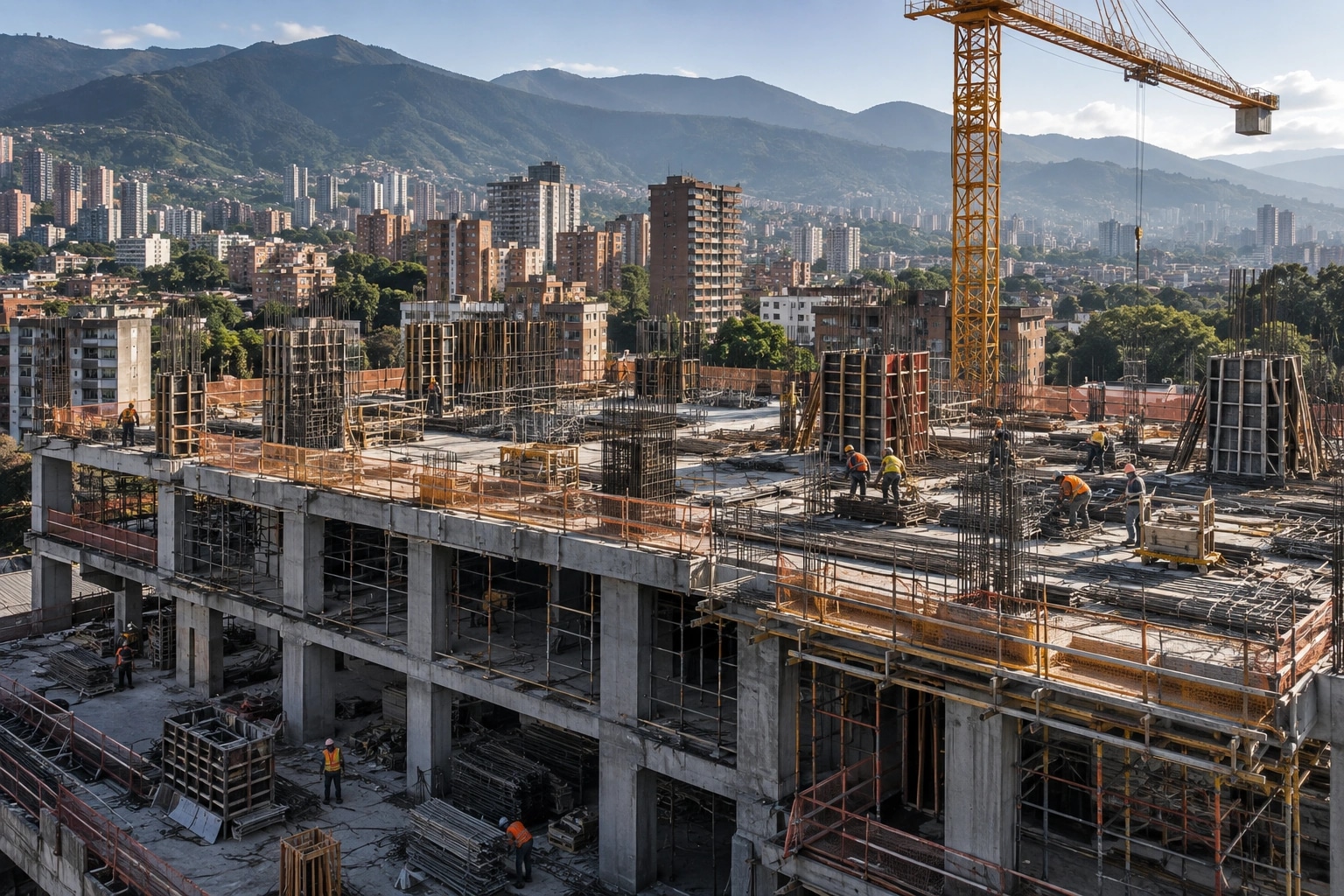 Coordinated construction work on a mid-rise building