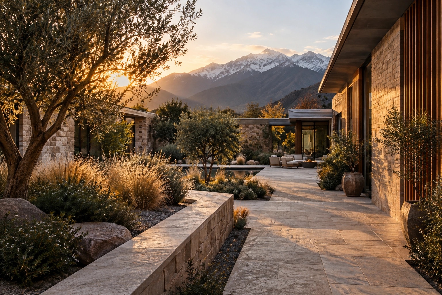 Illustrative contemporary residential courtyard with native planting