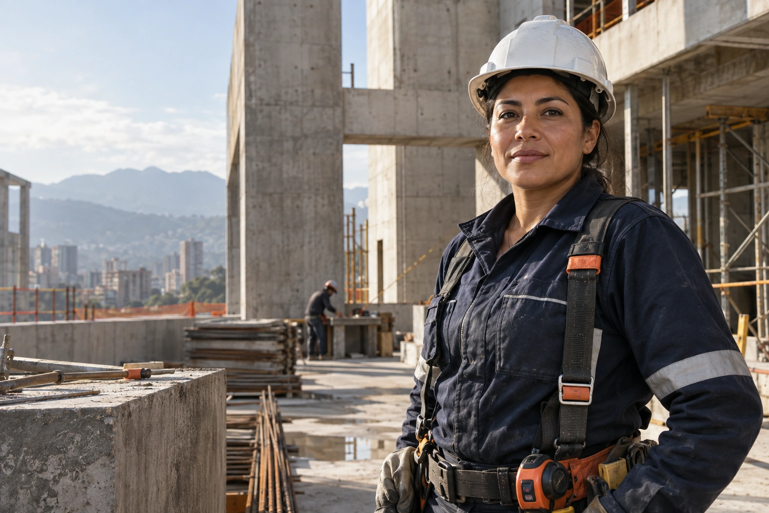 Construction craftworker at a concrete building site